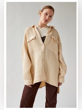 Urban Outfitters Cream Waffle Knit Button-Up Jacket